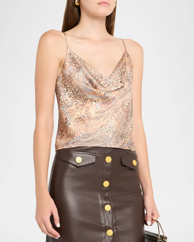 CALISTA SILK CAMISOLE IN BROWN/BLUE VALENCIA LEOPARD