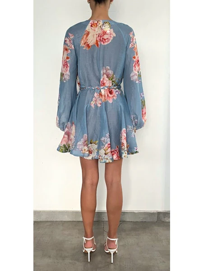 SHORT DRESS WITH BRAIDED BELT IN PINK BLUE MIX