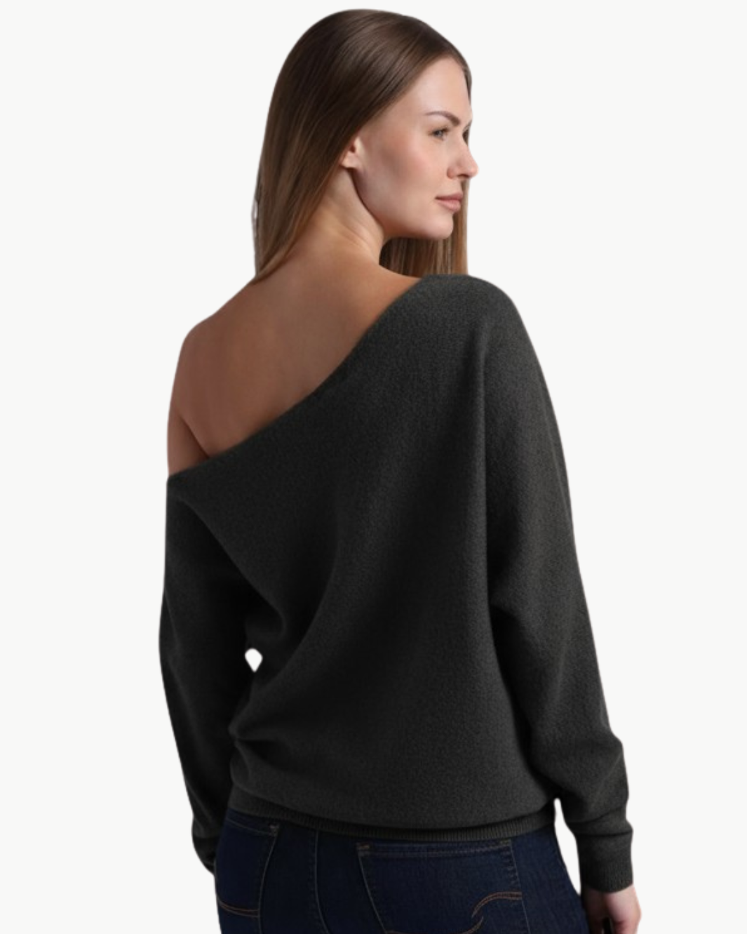 CASHMERE OFF THE SHOULDER TOP IN BLACK CHARCOAL
