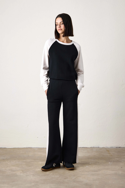 RILEY WIDE LEG TRACK PANTS IN BLACK/IVORY