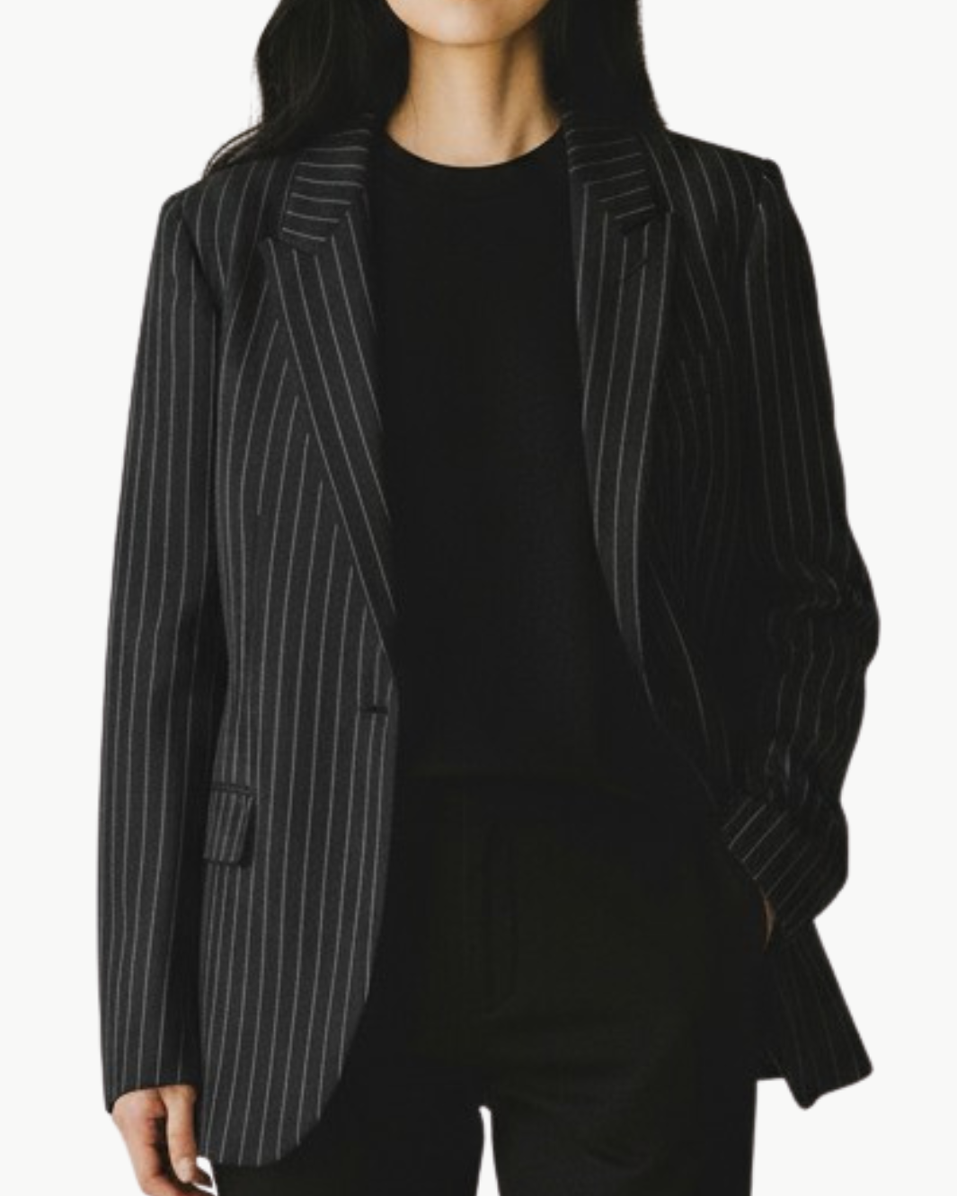 ANABEL TAILORED JACKET IN BLACK PINSTRIPE - Romi Boutique