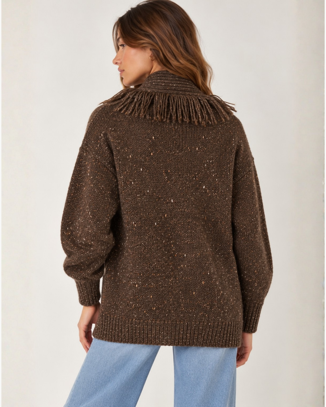 Autumn Cashmere Solid Fringed Shawl Collar Throw at Romi Boutique