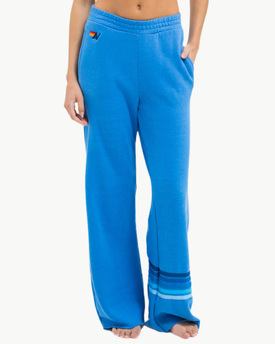 RUGBY STITCH WIDE LEG POCKET SWEATPANTS IN COBALT/BLUE