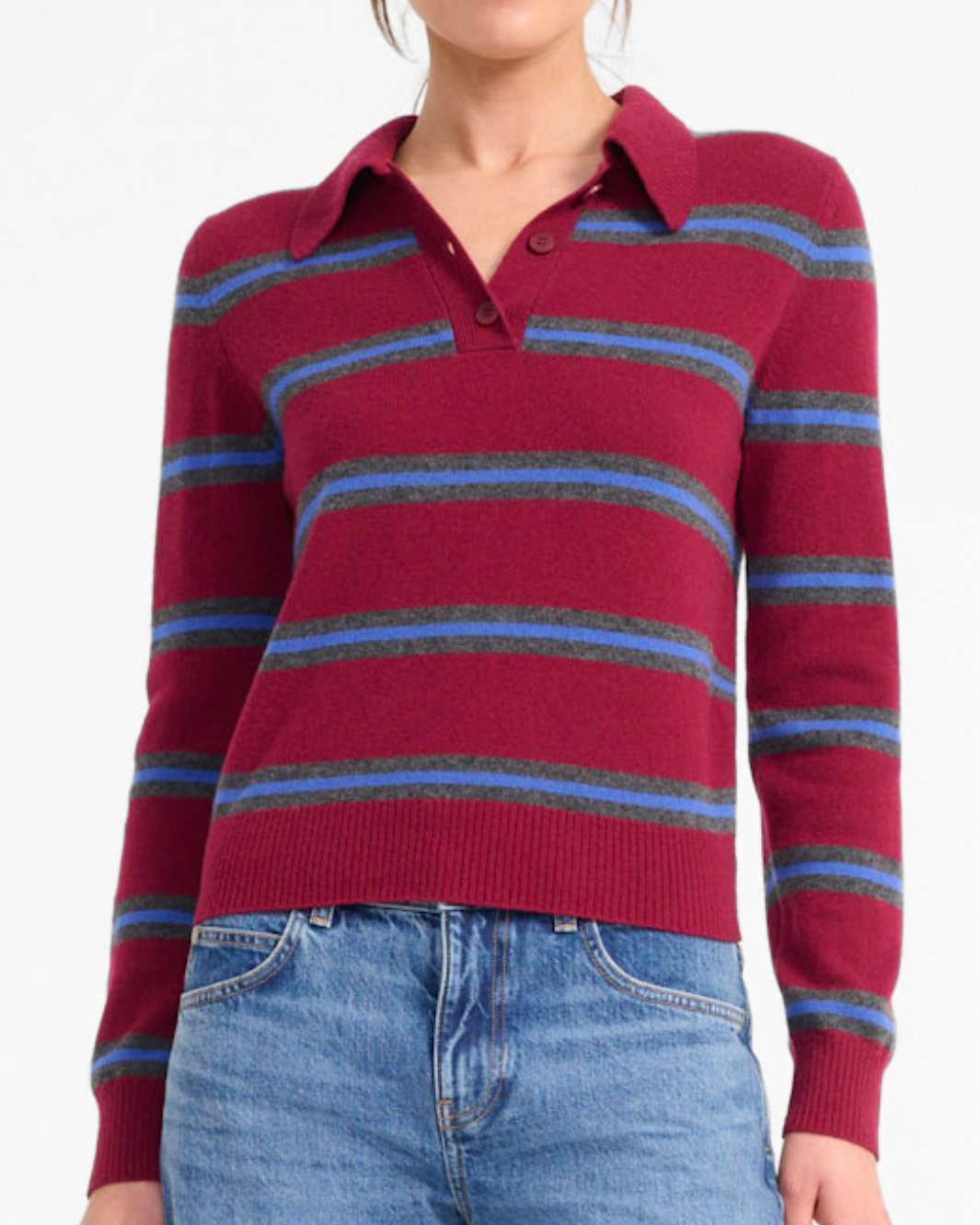 GEMMA CASHMERE SWEATER IN CRIMSON STRIPE