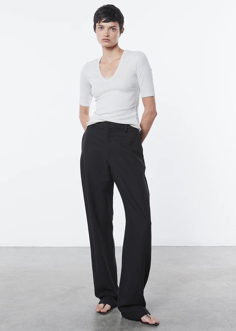 Enza Costa TEXTURED RIB HALF SLEEVE U at Romi Boutique