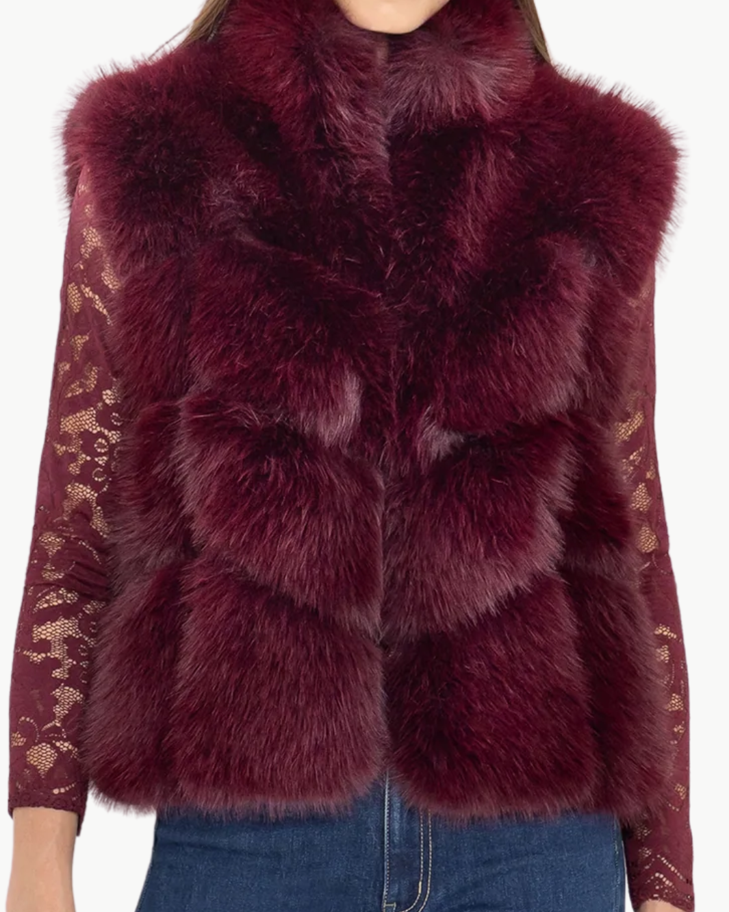 ROSARIO FAUX FUR VEST IN CABERNET