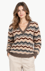 Autumn Cashmere Cropped Pointelle Wavy Stripe V Neck Pullover at Romi Boutique