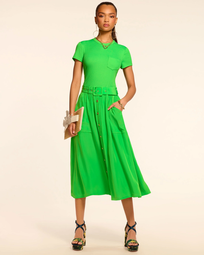 SYLVIE COMBO RIBBED MIDI DRESS IN TROPIC GREEN
