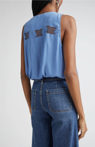DAISY V-NECK EMBROIDERED TANK TOP IN CORNFLOWER - Romi Boutique