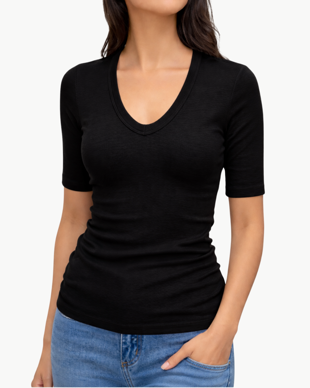 Enza Costa TEXTURED RIB HALF SLEEVE U at Romi Boutique