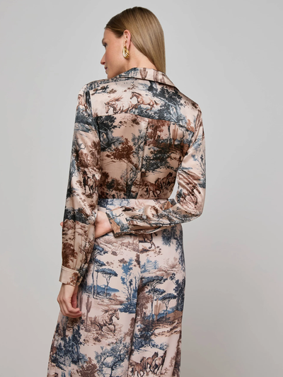 TYLER SILK BLOUSE IN TAN MULTI WESTERN TOILE