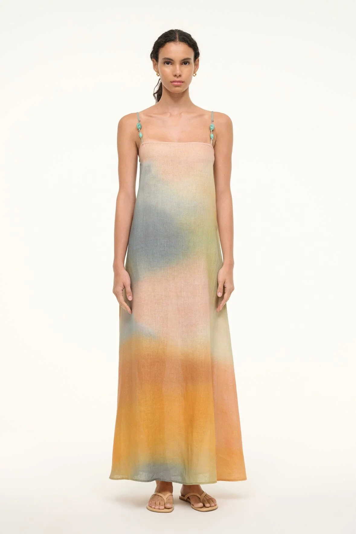 LAURA LINEN DRESS IN PASTEL CLOUDS