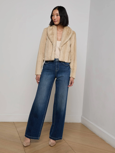 DAVY FAUX FUR JACKET IN LATTE STRIPED FUR