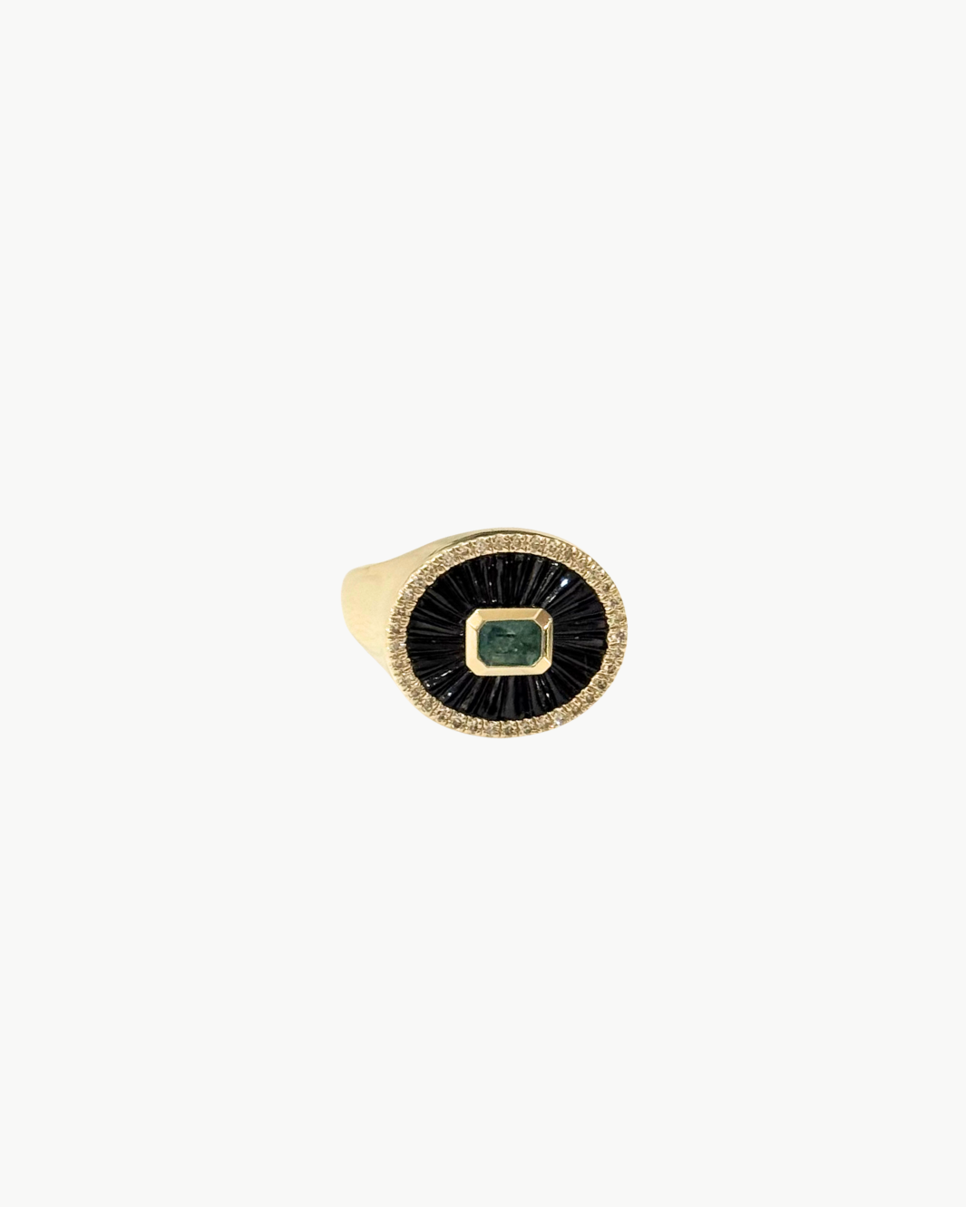 Lumilla Onyx, Diamond & Emerald Pinkie Ring at Romi Boutique