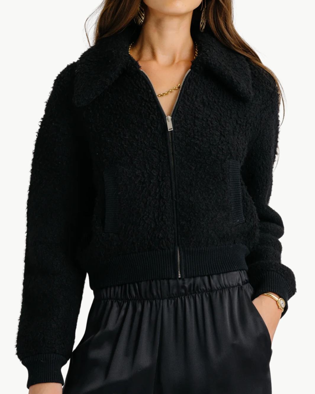CODY COLLARED ZIP UP JACKET IN BLACK