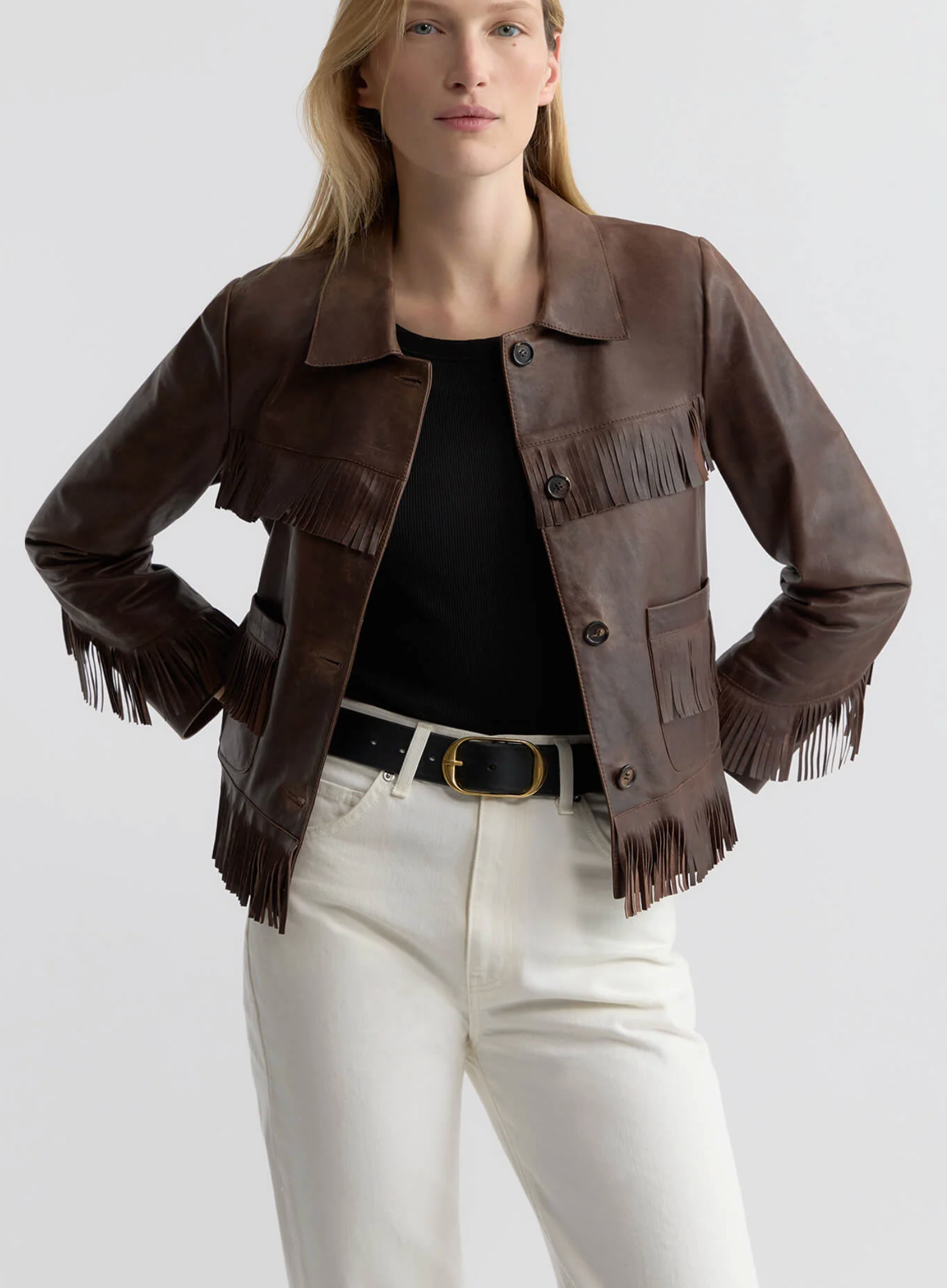 Nili Lotan Lazare Fringe Leather Jacket at Romi Boutique