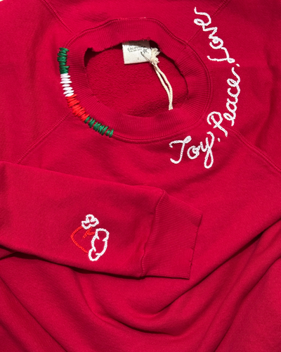 JOY, PEACE, & LOVE SANTA CREW SWEATSHIRT IN RED
