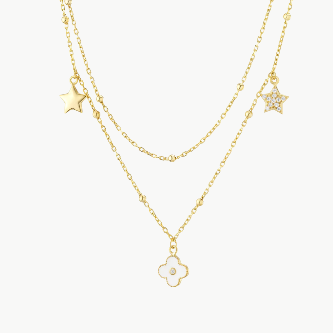 Clover Bead Star Multi Strand Necklace
