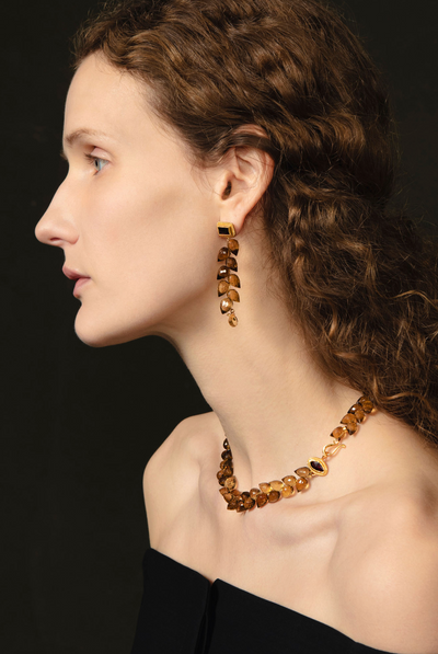 LEAF DROP EARRINGS IN WHISKEY QUARTZ