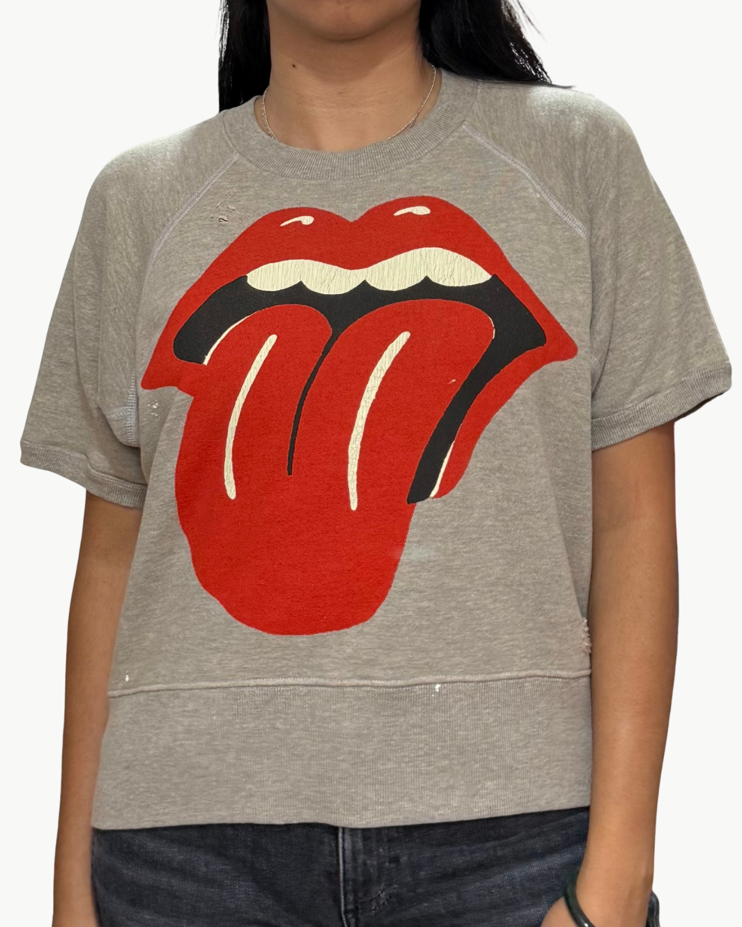 ROLLING STONES SHORT SLEEVE SWEATSHIRT IN HEATHER GREY