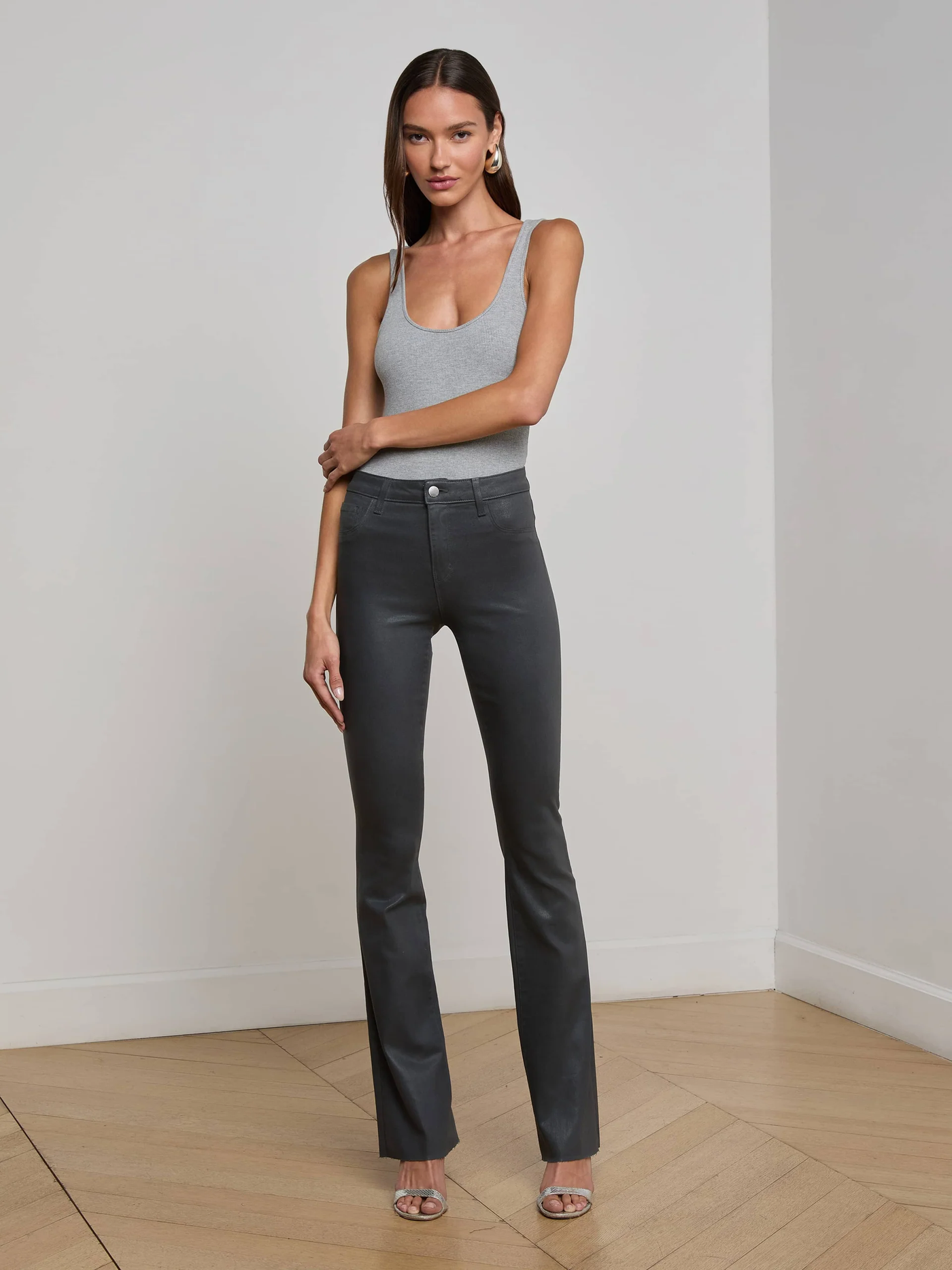RUTH STRAIGHT-LEG JEAN IN DARK SLATE GREY COATED