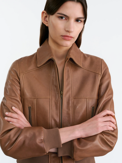 SUE LEATHER BOMBER JACKET IN COGNAC