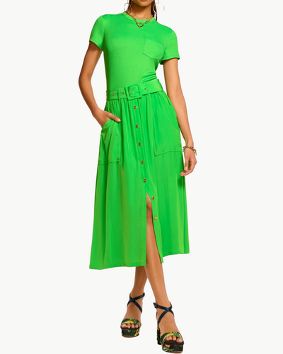 SYLVIE COMBO RIBBED MIDI DRESS IN TROPIC GREEN