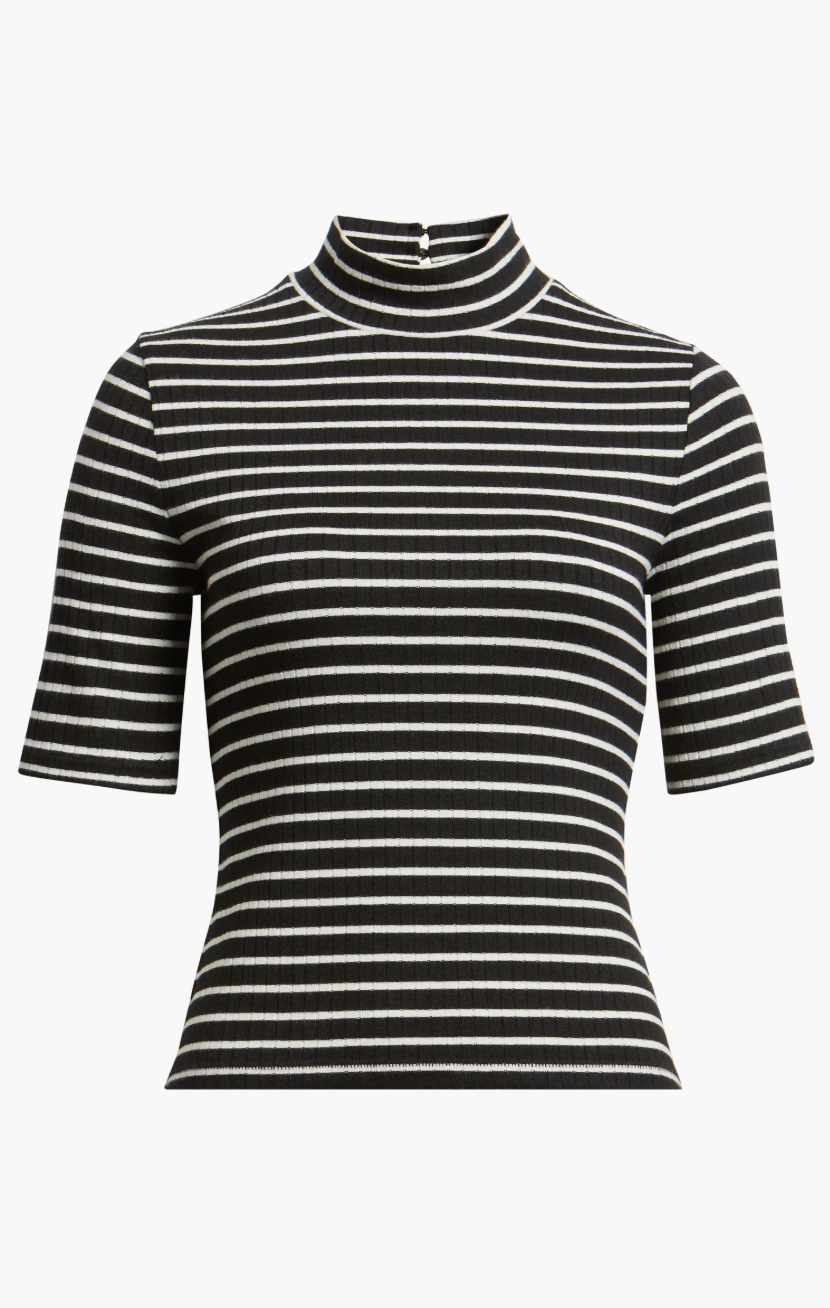 THE KNIT STRIPE RIB TEE IN BLACK MULTI