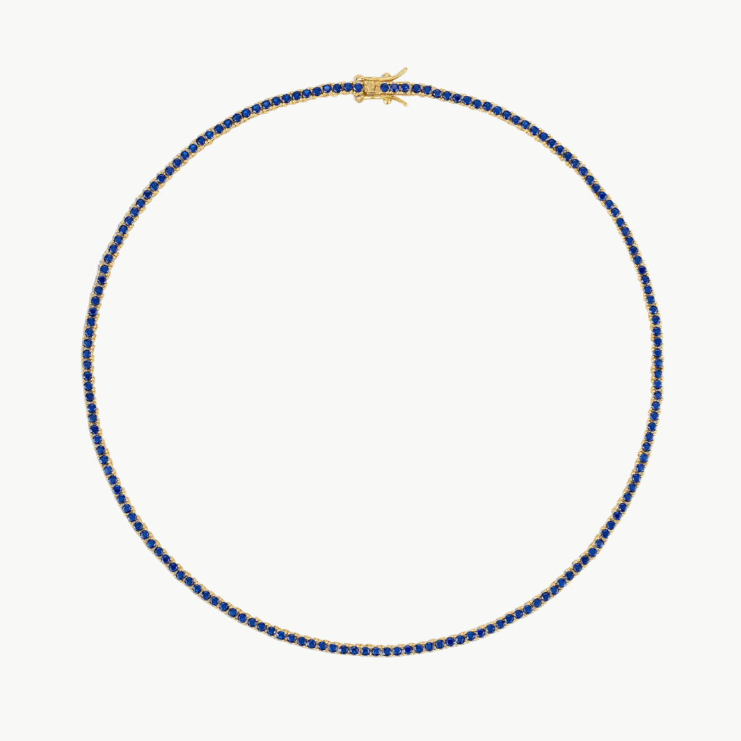 NAVY CRYSTAL TENNIS NECKLACE IN GOLD by Alexa Leigh - Romi Boutique