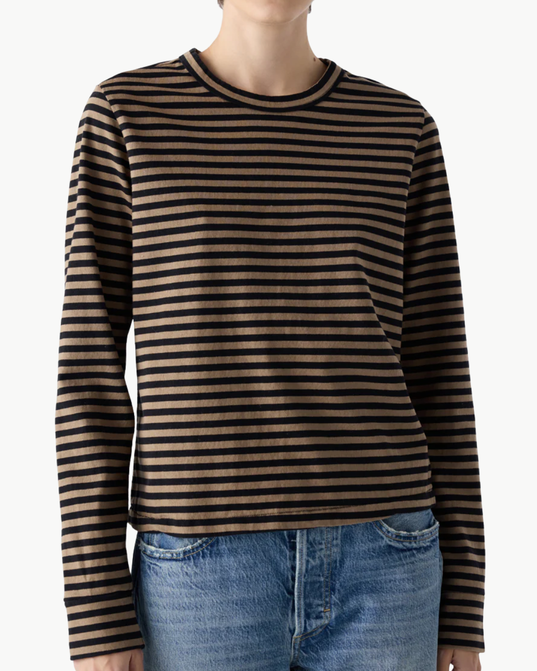 LOVE LONG SLEEVE IN SAND/BLACK STRIPE - Romi Boutique