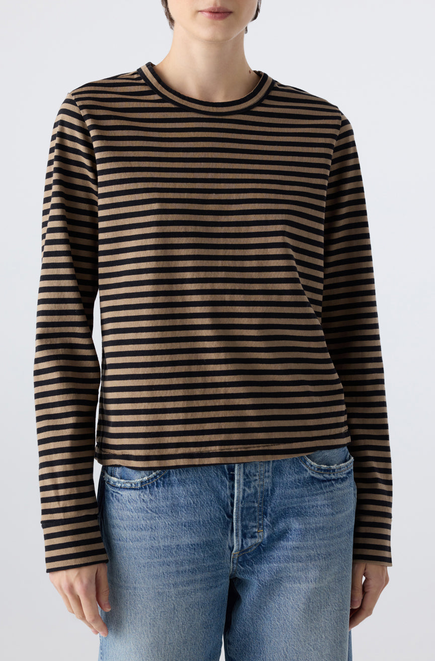 LOVE LONG SLEEVE IN SAND/BLACK STRIPE - Romi Boutique