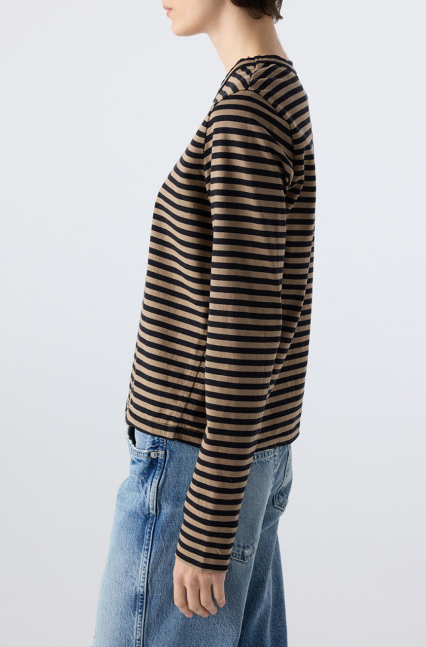 LOVE LONG SLEEVE IN SAND/BLACK STRIPE - Romi Boutique