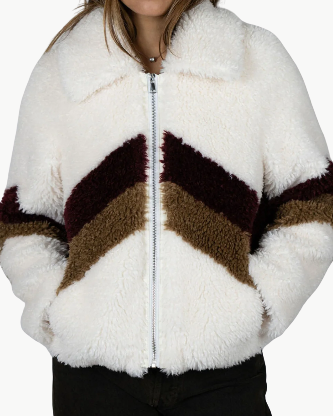 FALL LINE SHEARLING STAR CROP IN WHITE/CHEVRON - Romi Boutique