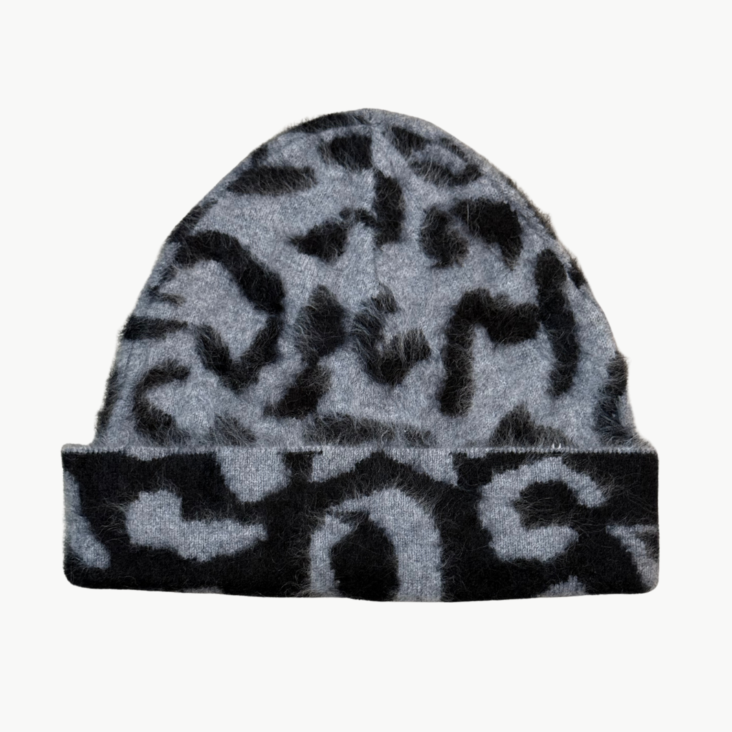 BRUSHED LEOPARD HAT IN FEATHER/NIGHT - Romi Boutique