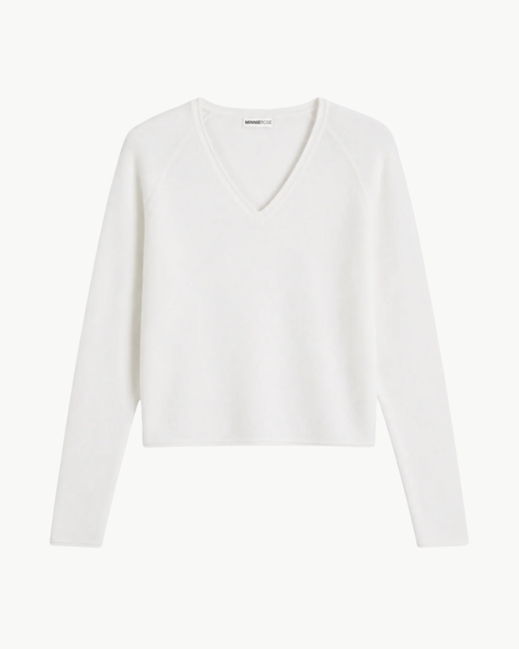 Minnie Rose Sheer Luxury Cashmere Long Sleeve V Neck with Rolled Trims at Romi Boutique