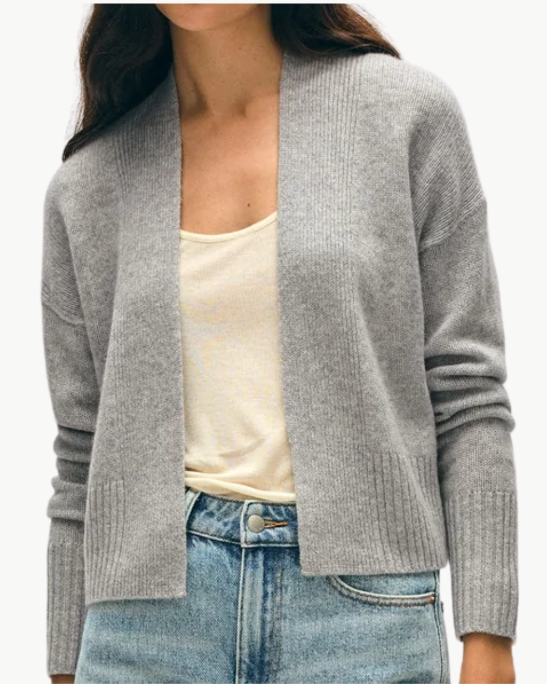 CASHMERE OPEN FRONT CARDIGAN IN GREY HEATHER