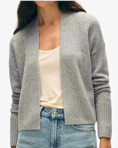 CASHMERE OPEN FRONT CARDIGAN IN GREY HEATHER