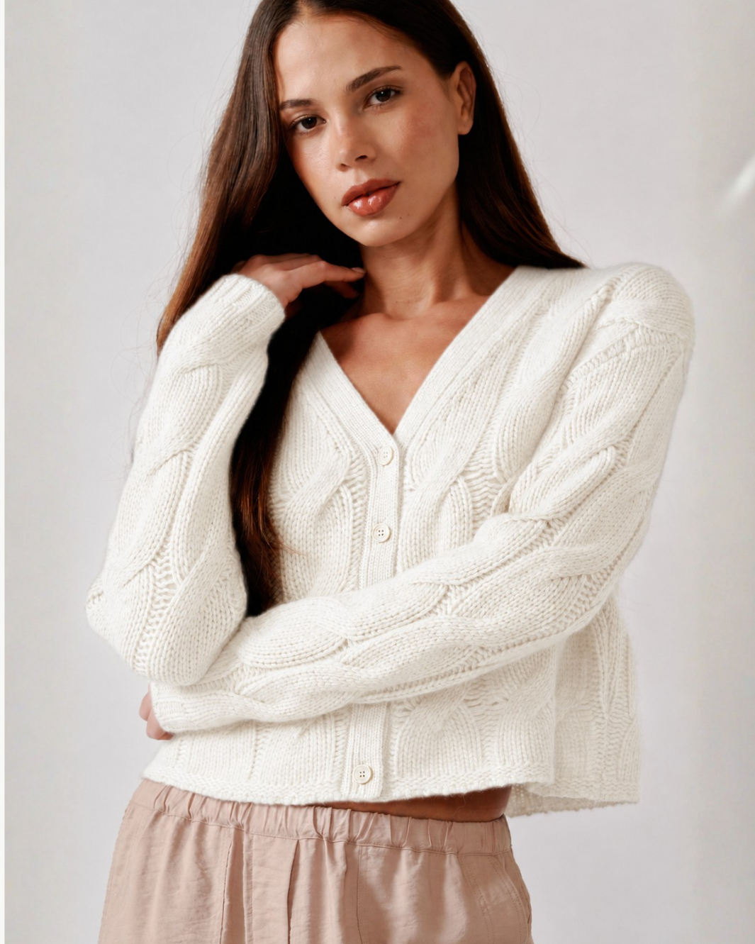 Jolie V-Neck Cropped Cable Cardigan