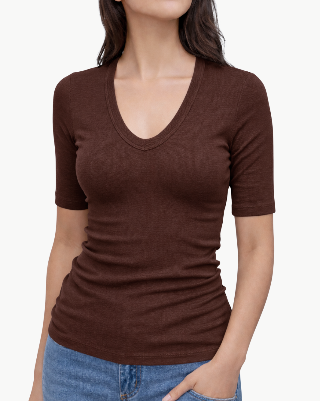 Enza Costa TEXTURED RIB HALF SLEEVE U at Romi Boutique