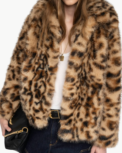 FINITO LEOPARD PRINT FAUX FUR COAT IN WOOD