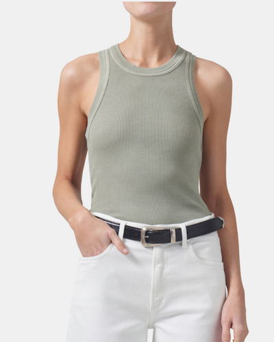 ISABEL RIB TANK IN SPRING MOSS - Romi Boutique