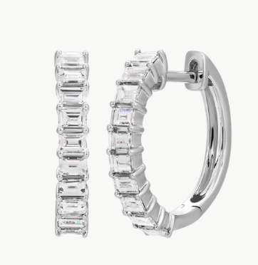 EF Collection Prong Set Diamond Baguette Hoop Earrings at Romi Boutique