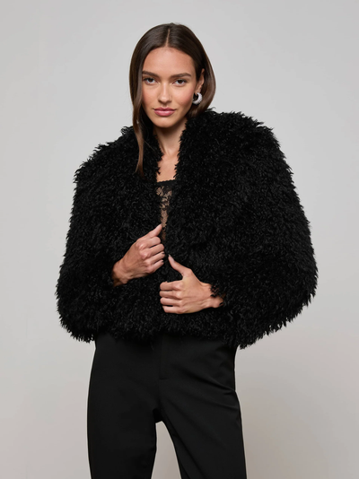 AURA CROPPED FAUX FUR JACKET IN BLACK