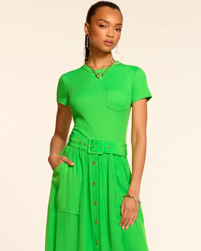 SYLVIE COMBO RIBBED MIDI DRESS IN TROPIC GREEN