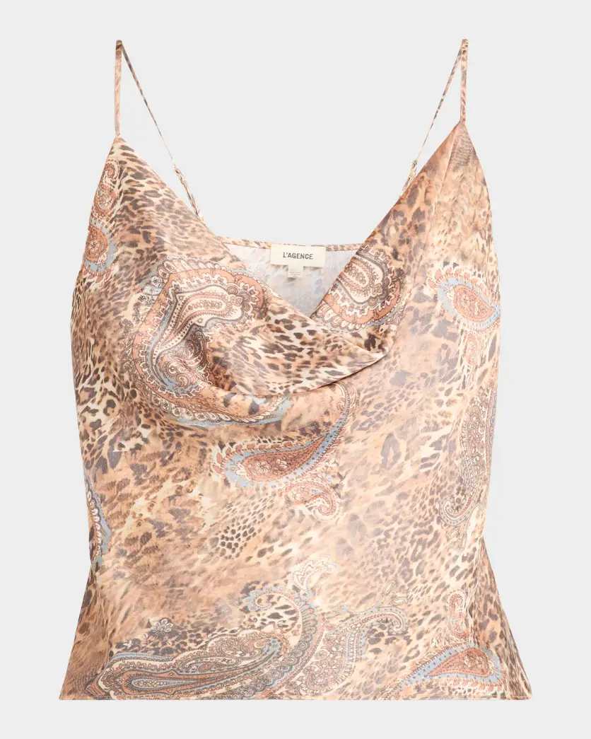 CALISTA SILK CAMISOLE IN BROWN/BLUE VALENCIA LEOPARD