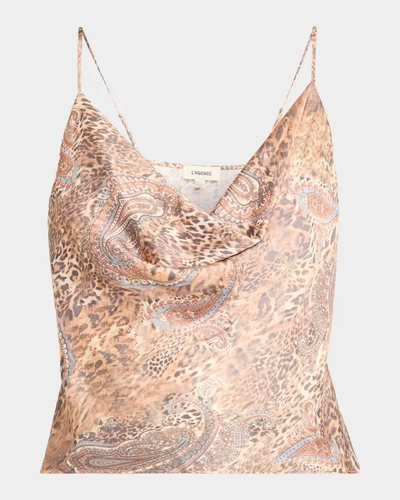 CALISTA SILK CAMISOLE IN BROWN/BLUE VALENCIA LEOPARD