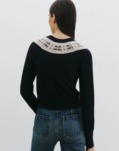 JOSEFA CARDIGAN IN DARK NAVY FAIR ISLE - Romi Boutique