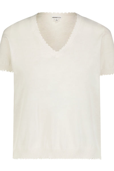 COTTON CASHMERE FRAYED V TEE IN WHITE - Romi Boutique