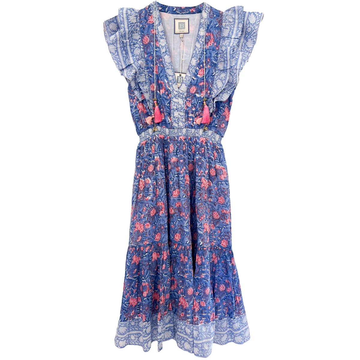 PHOEBE MIDI DRESS IN BLUE PINK PRINT
