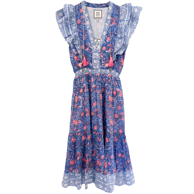PHOEBE MIDI DRESS IN BLUE PINK PRINT